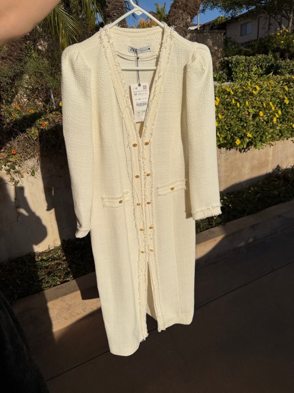 Zara Cream Tweed midi dress with Gold Buttons